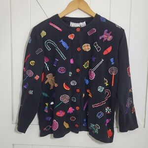 VTG Michael Simon Christmas Embroidered Candy Button Up Cardigan Women's M
